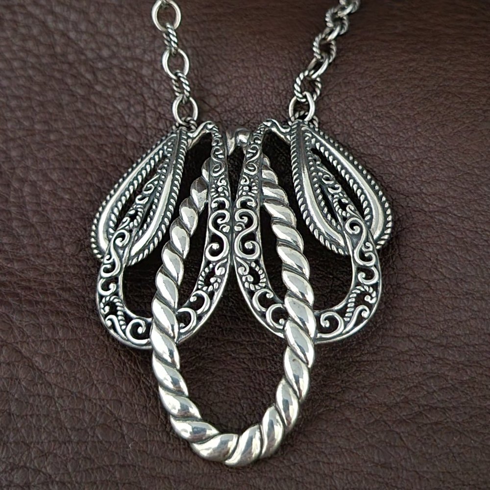 Sterling Signed Carolyn Polack Relios Sterling Filigree Openwork Necklace SW